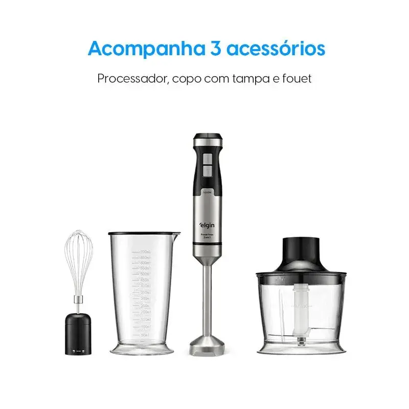 Mixer Power Inox 3 em 1 Elgin 1000W Mistura, Tritura e Bate